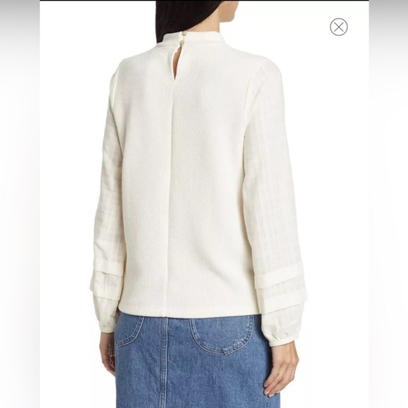 #Madewell Weave Mix Mock Neck Bubble Sleeve Top Cream Mixed Media - Picture 2 of 6